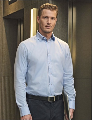 RUS-0R964M0-Men's Long Sleeve Tailored Contrast Herringbone Shirt